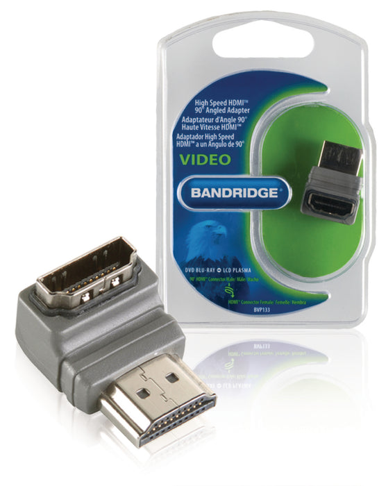 Bandridge High Speed HDMI with Ethernet Adapter Angled 90° HDMI Connector - HDMI Female Grey