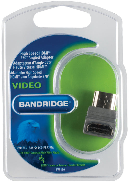 Bandridge High Speed HDMI with Ethernet Adapter Angled 270° HDMI Connector - HDMI Female Grey