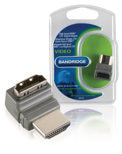 Bandridge High Speed HDMI with Ethernet Adapter Angled 270° HDMI Connector - HDMI Female Grey