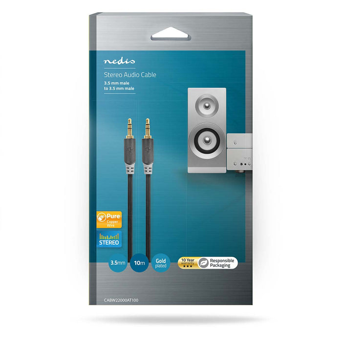 Nedis Stereo Audio Cable - 3.5 mm Male, 3.5 mm Male, Gold Plated, Anthracite - Box