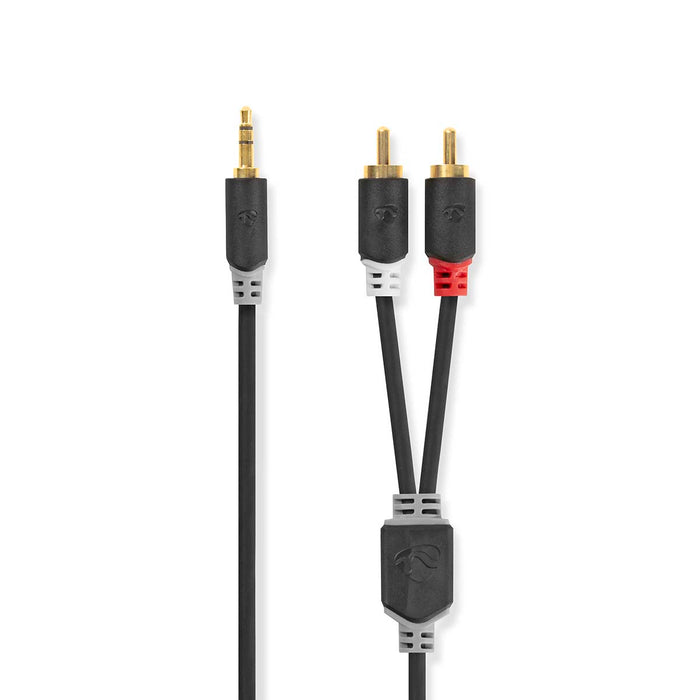 Nedis Stereo Audio Cable - 3.5 mm Male, 2x RCA Male, Gold Plated, Anthracite - Box