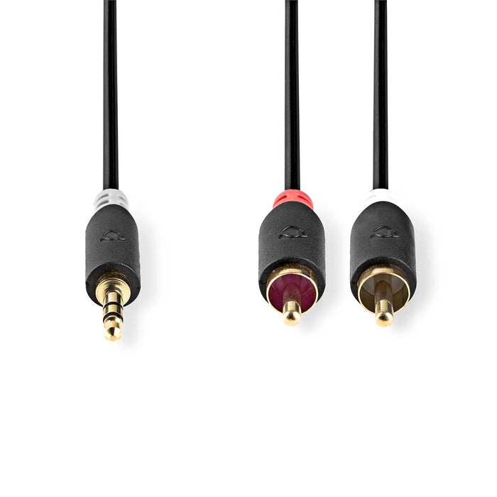 Nedis Stereo Audio Cable - 3.5 mm Male, 2x RCA Male, Gold Plated, Anthracite - Box