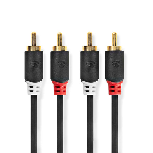 Nedis Stereo Audio Cable - 2x RCA Male, 2x RCA Male, Gold Plated, Anthracite - Box