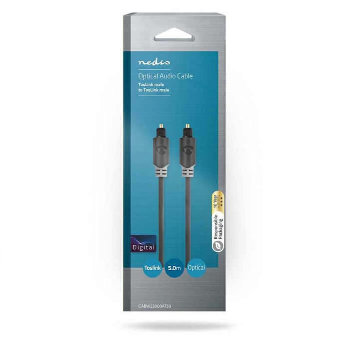 Nedis Optical Audio Cable - TosLink Male, TosLink Male, 5.00 m, Anthracite - Box