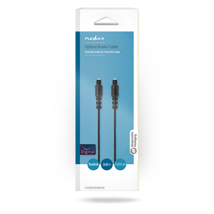 Nedis Optical Audio Cable - TosLink Male, TosLink Male, 3.00 m, Black - Box