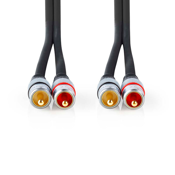 Nedis Stereo Audio Cable - 2x RCA Male, 2x RCA Male, Gold Plated, Anthracite - Box