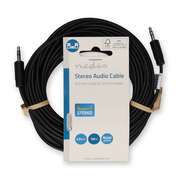 Nedis Stereo Audio Cable - 3.5 mm Male, 3.5 mm Male, Nickel Plated, Black - Label