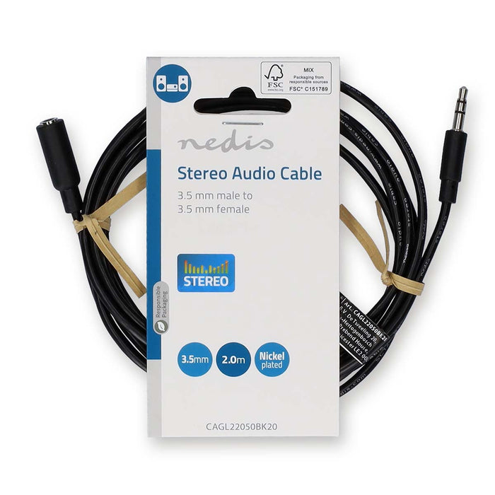 Nedis Stereo Audio Cable - 3.5 mm Male, 3.5 mm Female, Nickel Plated, Black - Label