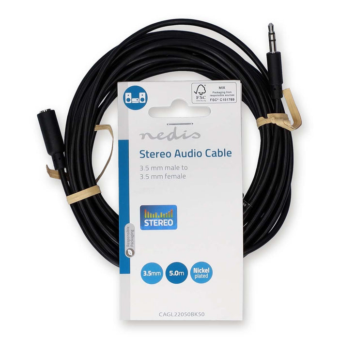 Nedis Stereo Audio Cable - 3.5 mm Male, 3.5 mm Female, Nickel Plated, Black - Label