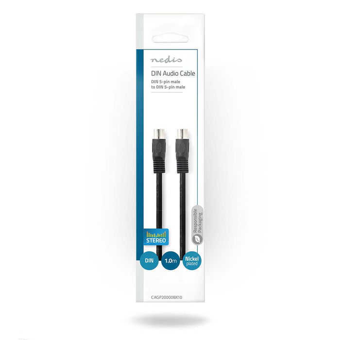 Nedis DIN Audio Cable - DIN 5-Pin Male, DIN 5-Pin Male, Nickel Plated, Black - Envelope