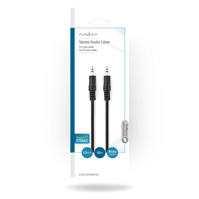 Nedis Stereo Audio Cable - 3.5 mm Male, 3.5 mm Male, Nickel Plated, Black - Envelope