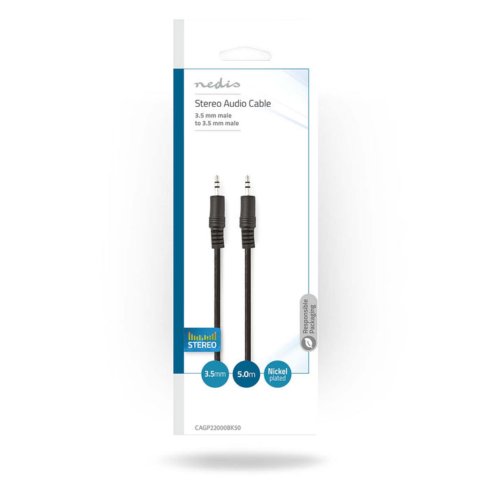 Nedis Stereo Audio Cable - 3.5 mm Male, 3.5 mm Male, Nickel Plated, Black - Envelope