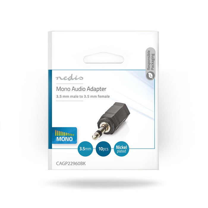 Nedis Mono Audio Adapter - 3.5 mm Male, 3.5 mm Female, Nickel Plated, 10 pcs - Envelope