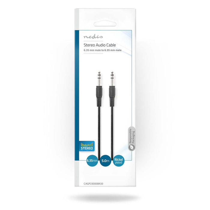 Nedis Stereo Audio Cable - 6.35 mm Male, 6.35 mm Male, Nickel Plated, Black - Envelope