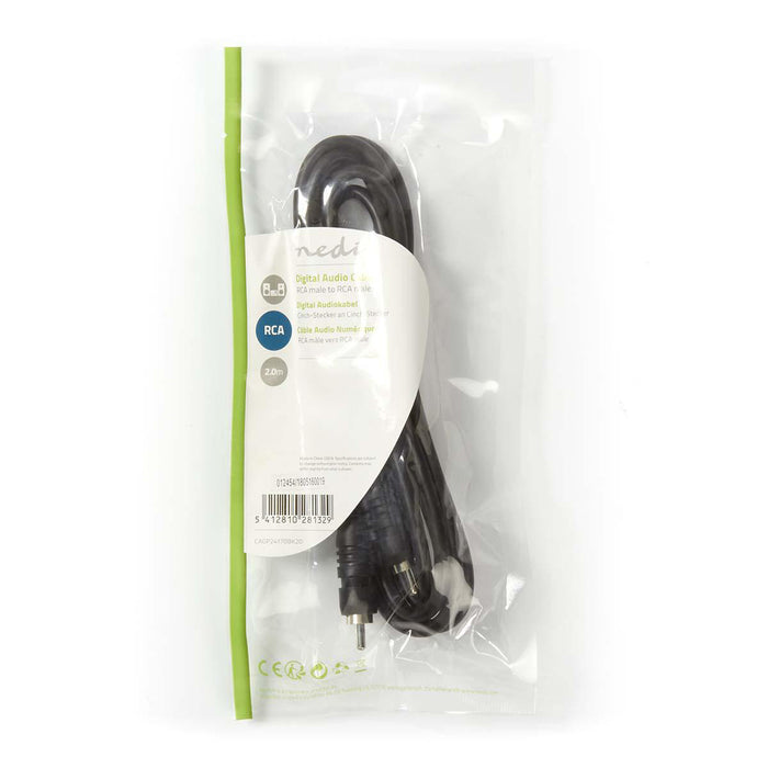 Nedis Digital Audio Cable - RCA Male, RCA Male, Nickel Plated, Black - Envelope