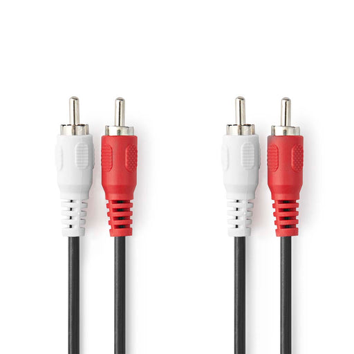 Nedis Stereo Audio Cable - 2x RCA Male, 2x RCA Male, Nickel Plated, Red / White - Envelope