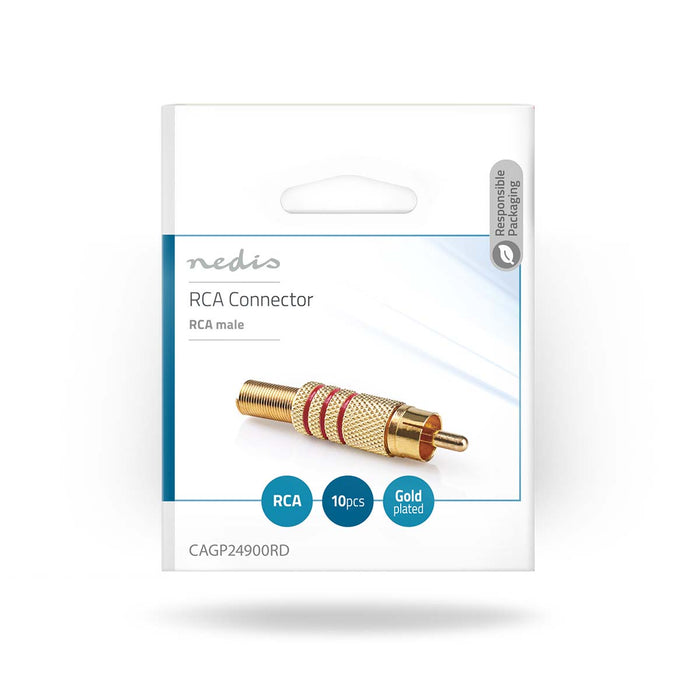 Nedis RCA Connector - Straight, Male, Gold Plated, 10 pcs - Envelope