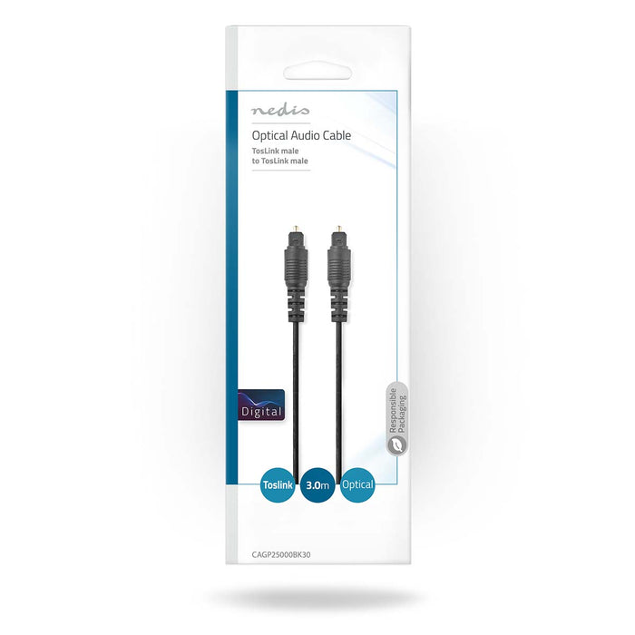 Nedis Optical Audio Cable - TosLink Male, TosLink Male, 3.00 m, Black - Envelope