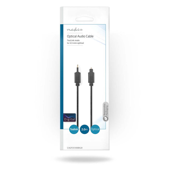 Nedis Optical Audio Cable - TosLink Male, Mini-Toslink, 2.00 m, Black - Envelope