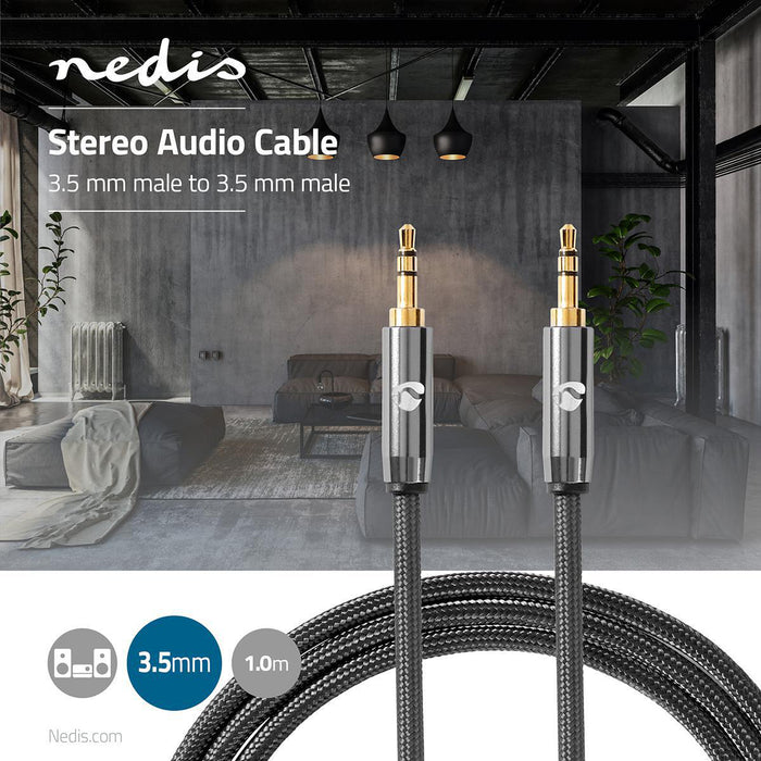 Nedis Stereo Audio Cable - 3.5 mm Male, 3.5 mm Male, Gold Plated, Anthracite / Gun Metal Grey - Cover Window Box