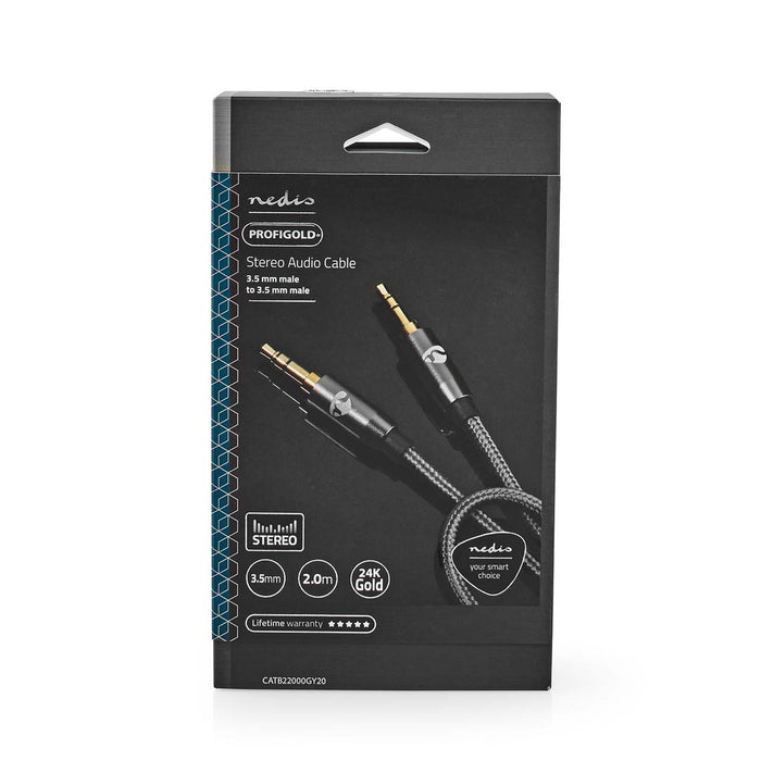 Nedis Stereo Audio Cable - 3.5 mm Male, 3.5 mm Male, Gold Plated, Grey / Gun Metal Grey - Cover Window Box