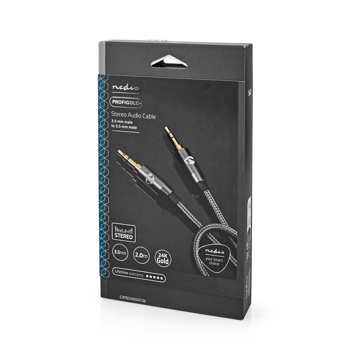 Nedis Stereo Audio Cable - 3.5 mm Male, 3.5 mm Male, Gold Plated, Grey / Gun Metal Grey - Cover Window Box