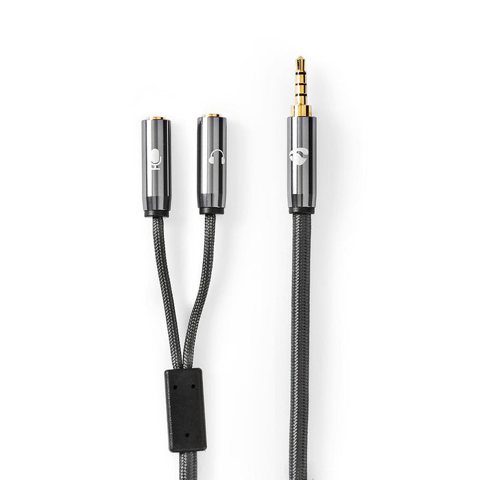 Nedis Stereo Audio Cable - 3.5 mm Male, 2x 3.5 mm Female, Gold Plated, Grey / Gun Metal Grey - Cover Window Box