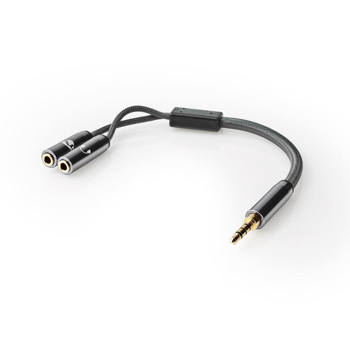 Nedis Stereo Audio Cable - 3.5 mm Male, 2x 3.5 mm Female, Gold Plated, Grey / Gun Metal Grey - Cover Window Box