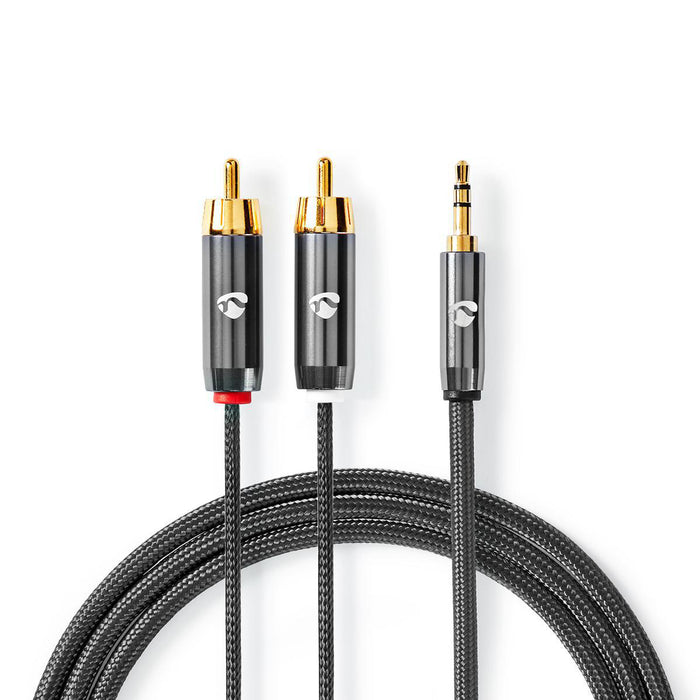 Nedis Stereo Audio Cable - 3.5 mm Male, 2x RCA Male, Gold Plated, Grey / Gun Metal Grey - Cover Window Box