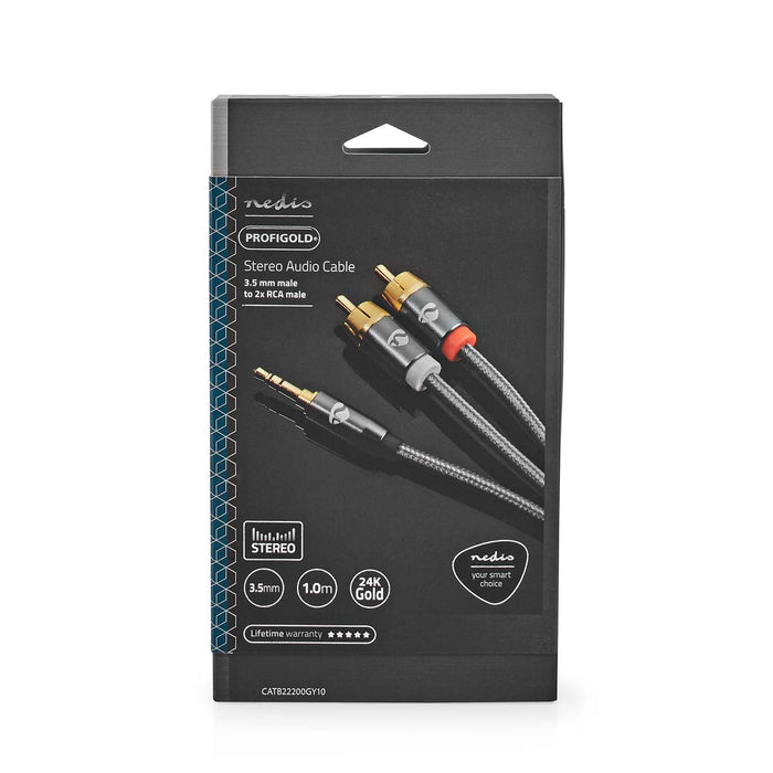 Nedis Stereo Audio Cable - 3.5 mm Male, 2x RCA Male, Gold Plated, Grey / Gun Metal Grey - Cover Window Box