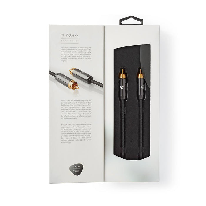 Nedis Subwoofer Cable - RCA Male, RCA Male, Gold Plated, Anthracite / Gun Metal Grey - Cover Box