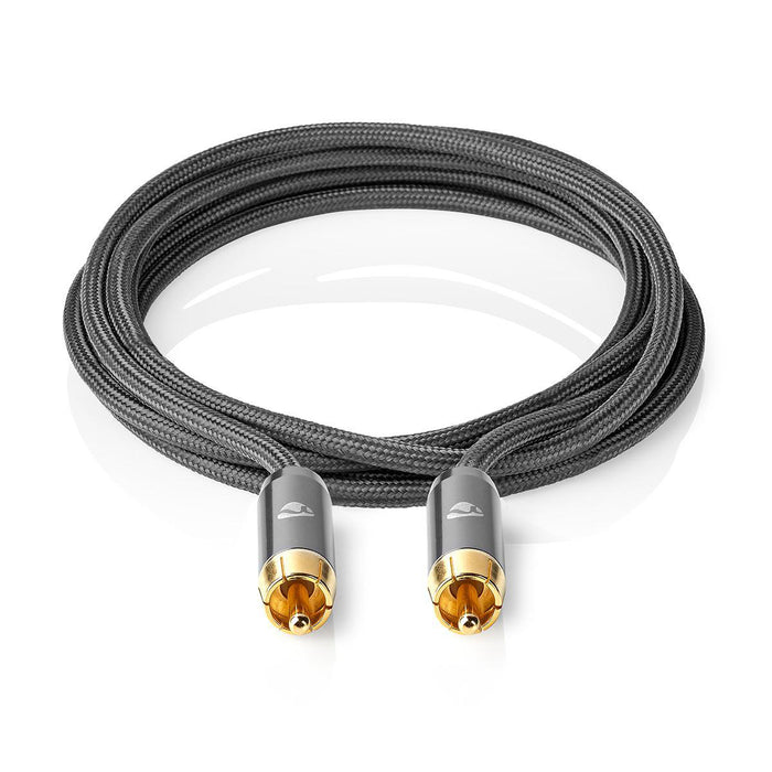 Nedis Subwoofer Cable - RCA Male, RCA Male, Gold Plated, Anthracite / Gun Metal Grey - Cover Box