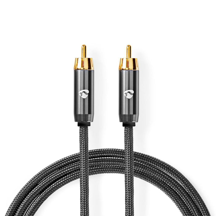 Nedis Subwoofer Cable - RCA Male, RCA Male, Gold Plated, Anthracite / Gun Metal Grey - Cover Box