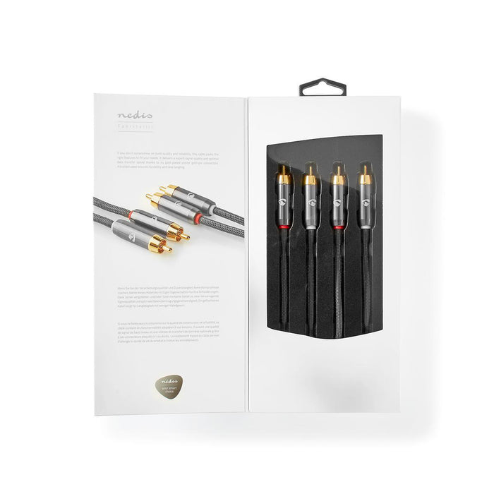 Nedis Stereo Audio Cable - 2x RCA Male, 2x RCA Male, Gold Plated, Grey / Gun Metal Grey - Cover Window Box