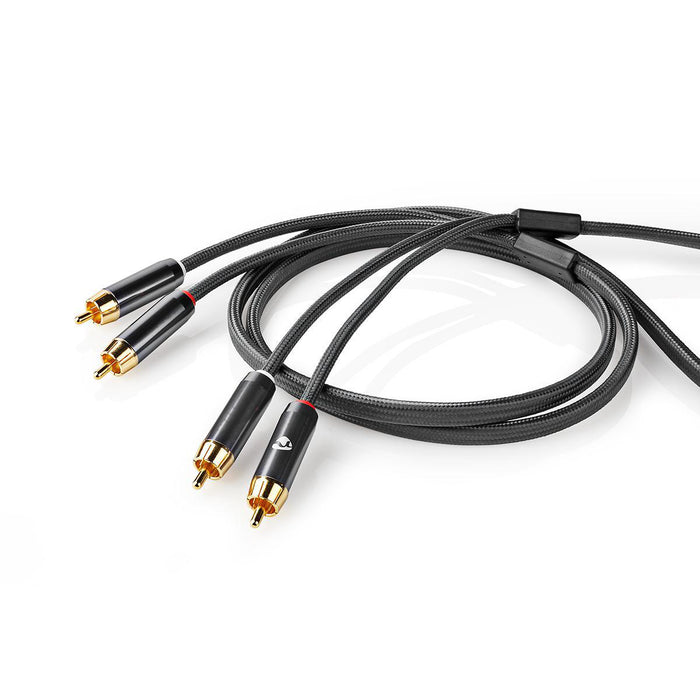 Nedis Stereo Audio Cable - 2x RCA Male, 2x RCA Male, Gold Plated, Grey / Gun Metal Grey - Cover Window Box