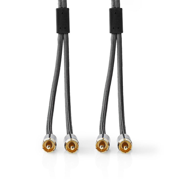 Nedis Stereo Audio Cable - 2x RCA Male, 2x RCA Male, Gold Plated, Grey / Gun Metal Grey - Cover Window Box