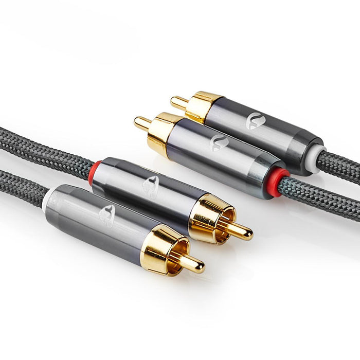 Nedis Stereo Audio Cable - 2x RCA Male, 2x RCA Male, Gold Plated, Grey / Gun Metal Grey - Cover Window Box