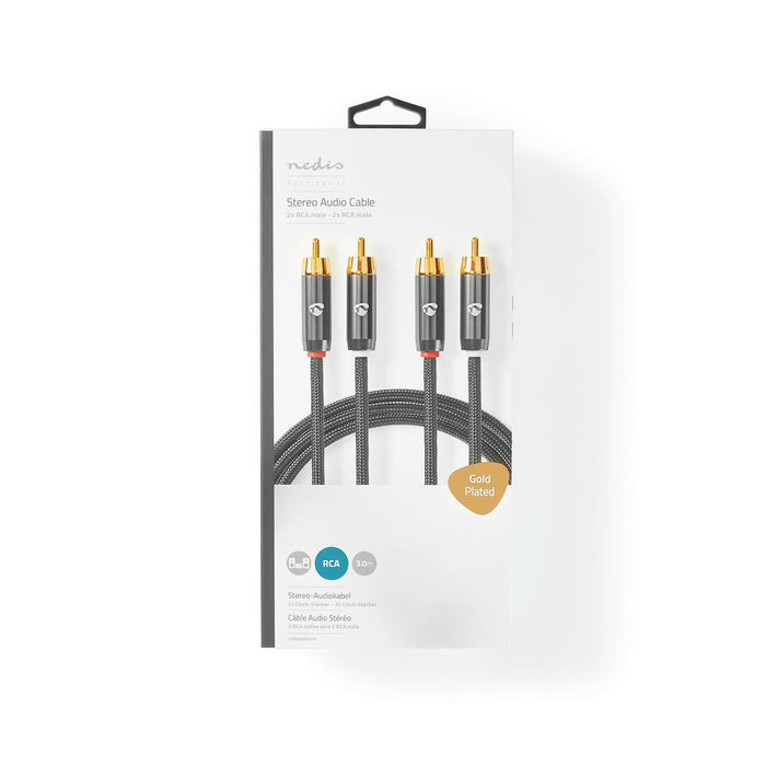 Nedis Stereo Audio Cable - 2x RCA Male, 2x RCA Male, Gold Plated, Grey / Gun Metal Grey - Cover Window Box