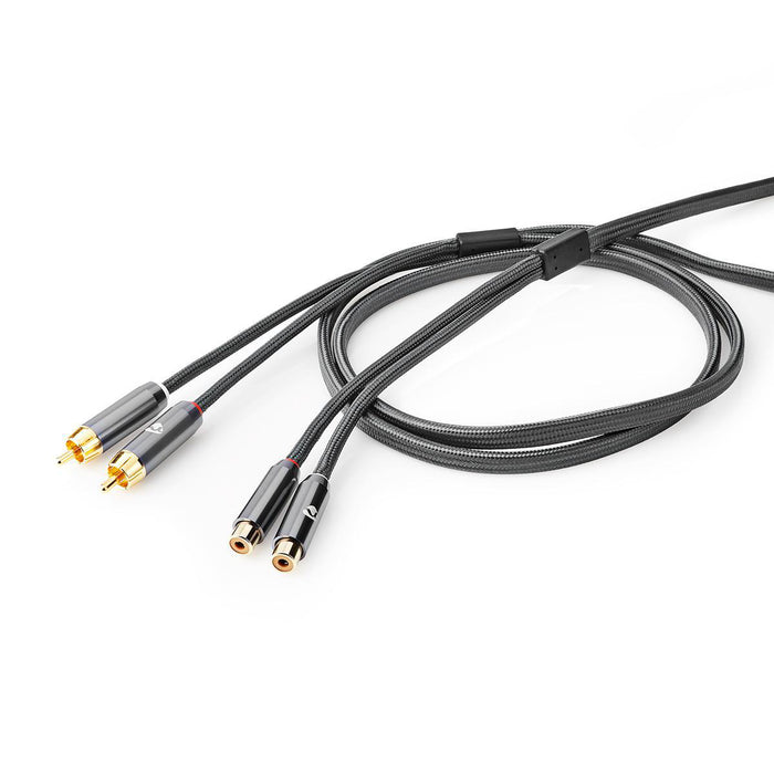 Nedis Stereo Audio Cable - 2x RCA Male, 2x RCA Female, Gold Plated, Grey / Gun Metal Grey - Cover Window Box