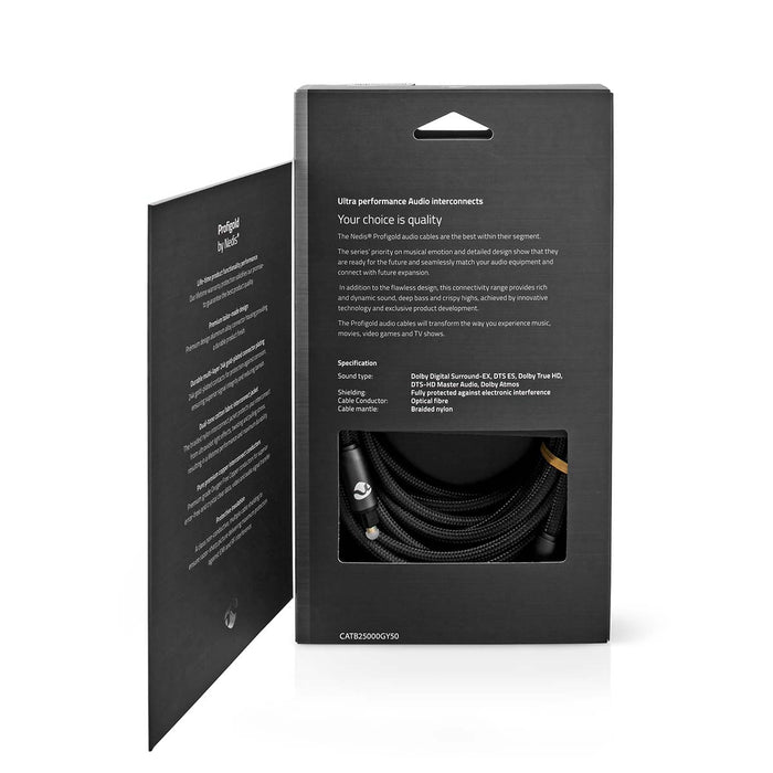 Nedis Optical Audio Cable - TosLink Male, TosLink Male, 5.00 m, Gun Metal Grey - Cover Window Box