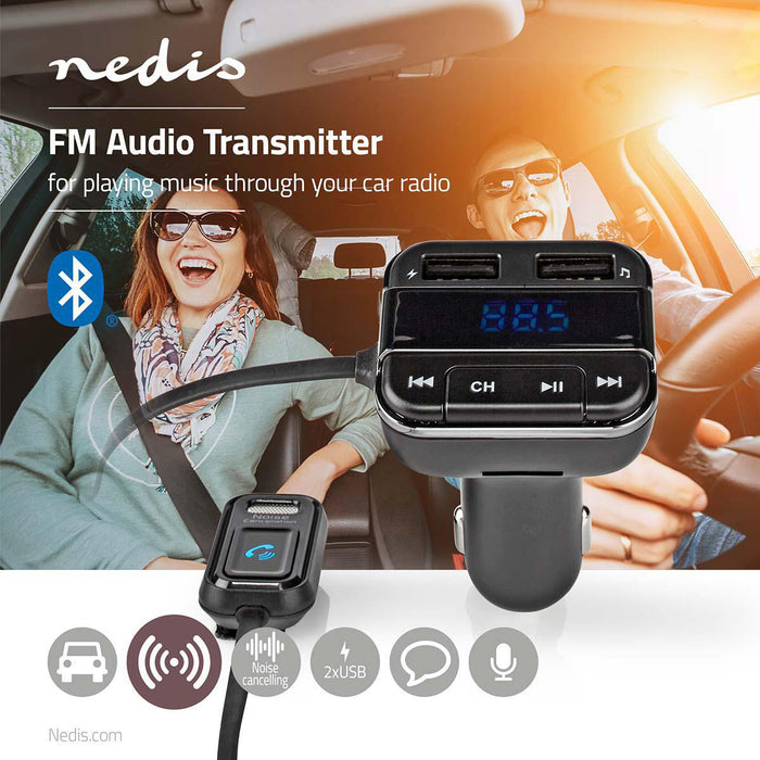 Nedis Car FM Transmitter - Fixed, Hands free calling, 0.8", Google Assistant / Siri - Black / Grey