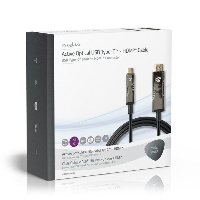 Nedis Active Optical USB Cable - USB-C Male, HDMI Connector, 18 Gbps, Black - Gift Box