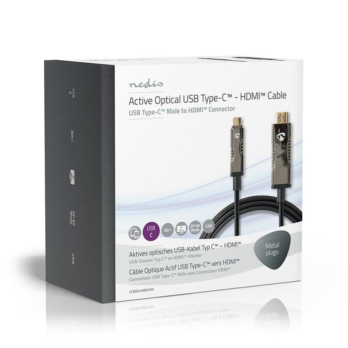 Nedis Active Optical USB Cable - USB-C Male, HDMI Connector, 18 Gbps, Black - Gift Box