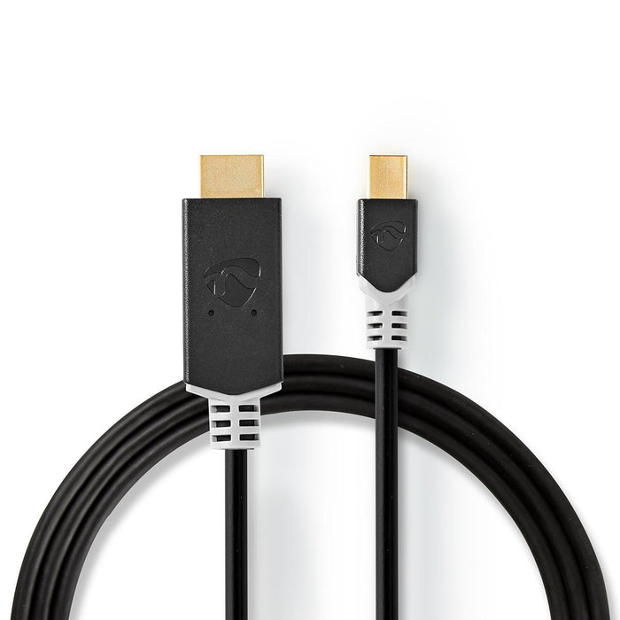 Nedis Mini DisplayPort Cable - DisplayPort 1.4, Mini DisplayPort Male, HDMI Connector, Anthracite - Polybag