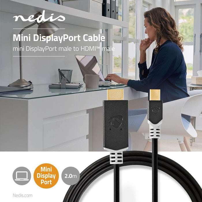 Nedis Mini DisplayPort Cable - DisplayPort 1.4, Mini DisplayPort Male, HDMI Connector, Anthracite - Polybag