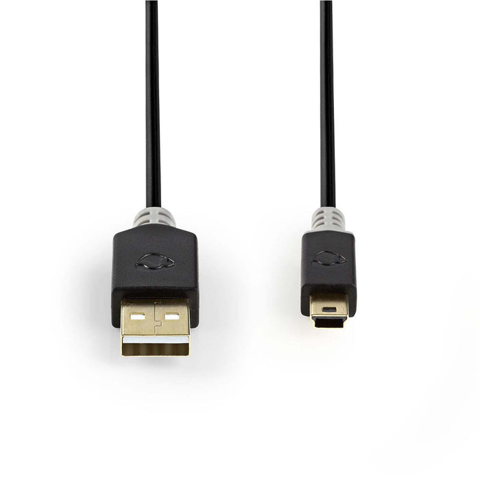 Nedis USB Cable - USB 2.0, USB-A Male, USB Mini-B 5 pin Male, Anthracite - Polybag