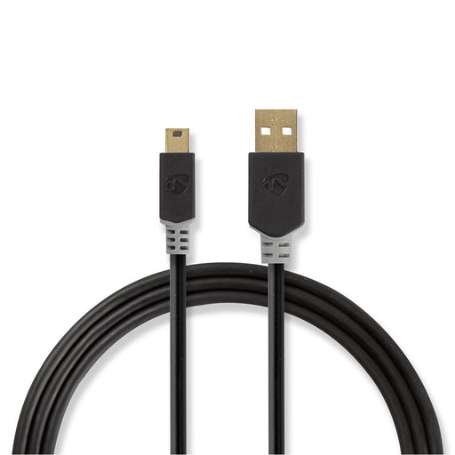 Nedis USB Cable - USB 2.0, USB-A Male, USB Mini-B 5 pin Male, Anthracite - Polybag