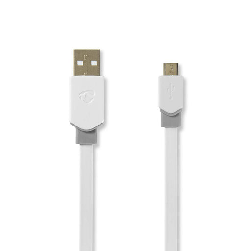 Nedis USB Cable - USB 2.0, USB-A Male, USB Micro-B Male, White - Polybag