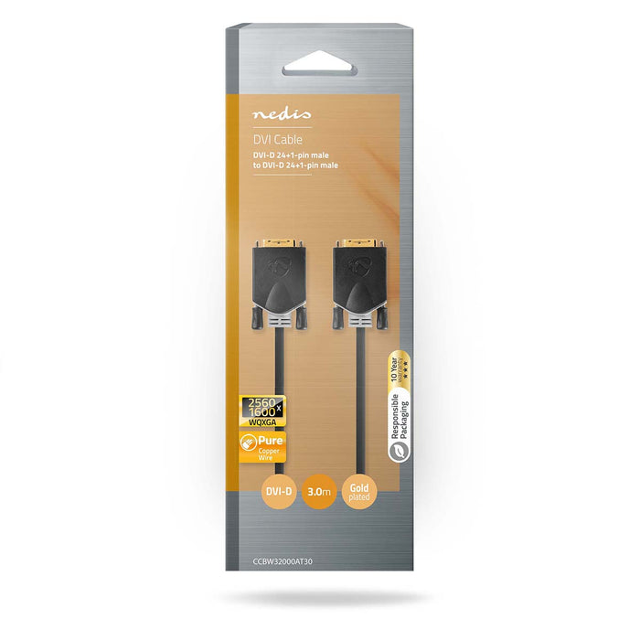 Nedis DVI Cable - DVI-D 24+1-Pin Male, DVI-D 24+1-Pin Male, 2560x1600, Anthracite - Box