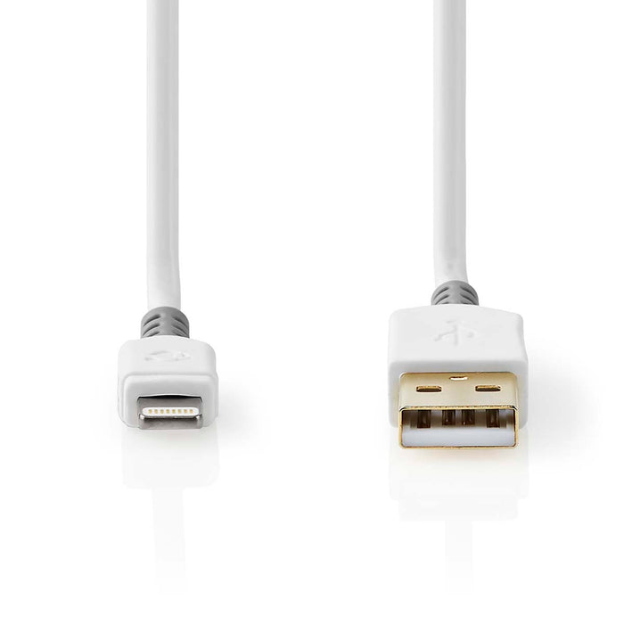 Nedis Lightning Cable - USB 2.0, Apple Lightning 8-Pin, USB-A Male, Grey / White - Window Box